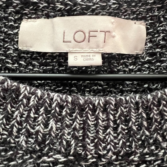 LOFT Marled Black and White Knit Sweater with Button Cuff Size Small 100% Cotton - Picture 4 of 9